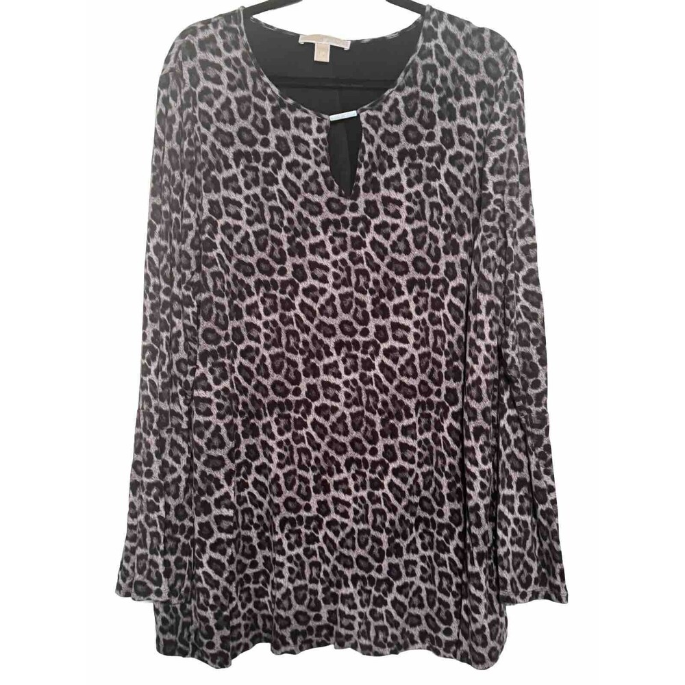 Michael Kors Animal Print 3XL Blouse Cut Out Back Silver Bead Accent